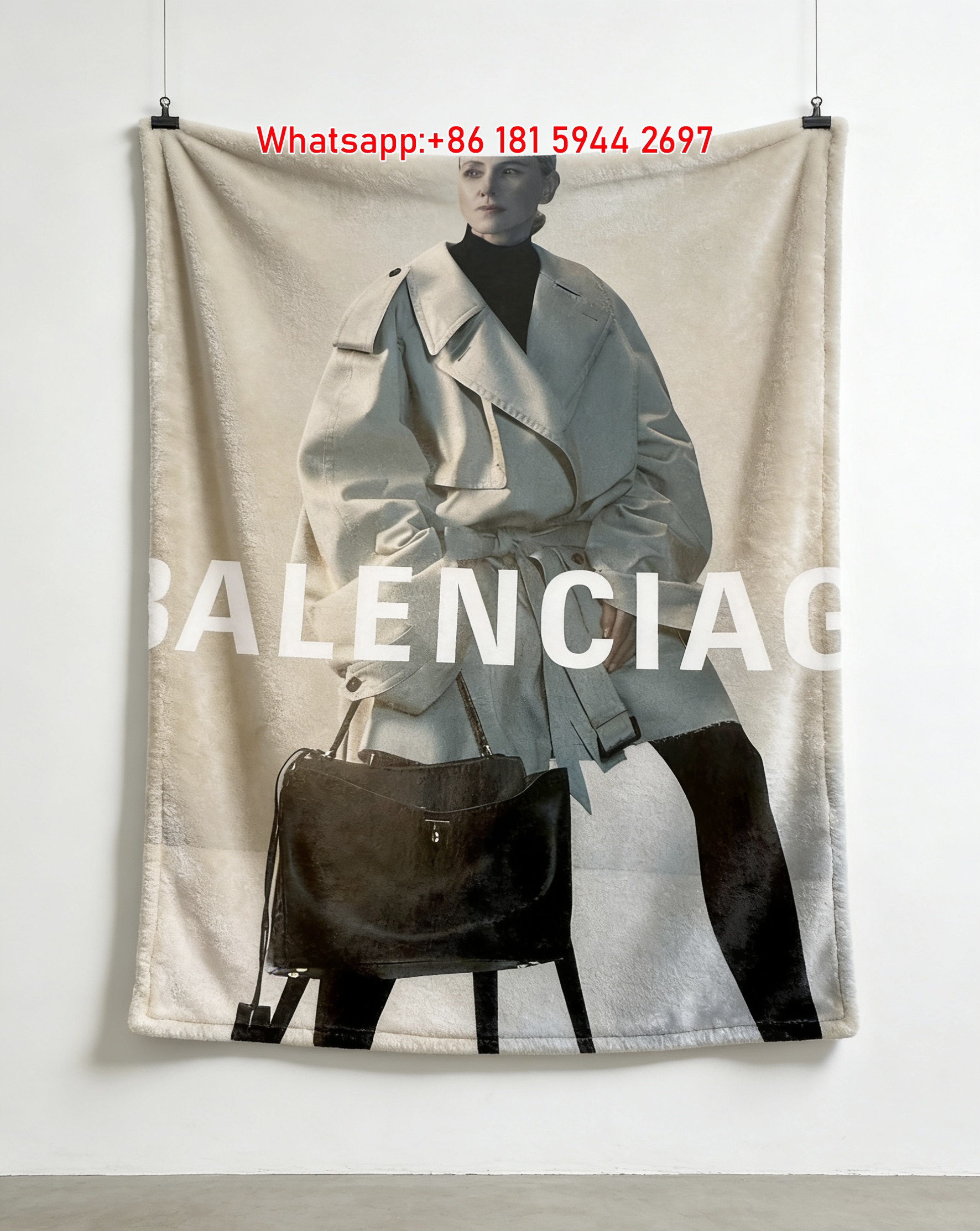 Balenciaga Beige Trench Coat Bag Editorial Flannel Sofa Throw Blanket BA224
